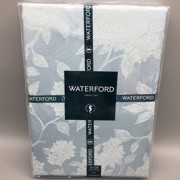 WATERFORD Blue Hydrangea Jacquard Tablecloth 70x104 Formal Floral Easter Spring - Picture 1 of 8